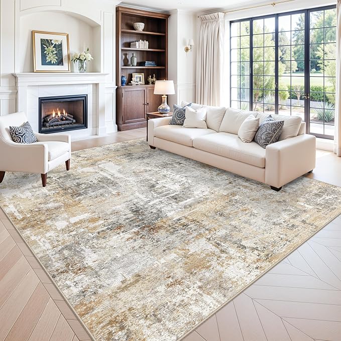 10x10 ft Square Living Room Rug – Washable Modern Abstract Area Rug by ZHXXUJ