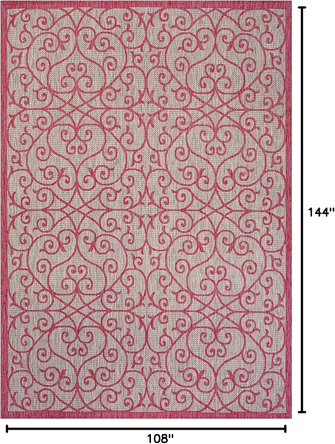 JONATHAN Y Vintage Filigree Indoor Outdoor Area Rug 9X12 Light Gray/Fuchsia - Image 2