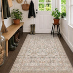 Moss Green 4x6 Washable Entryway Rug, Vintage Boho Farmhouse Small Area Rugs by Evyhood