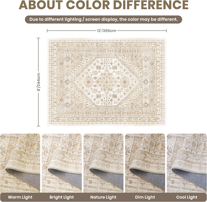 zesthome 8x12 Area Rugs, Stain Resistant Washable Rug, Ultra-Thin Rugs - Image 2