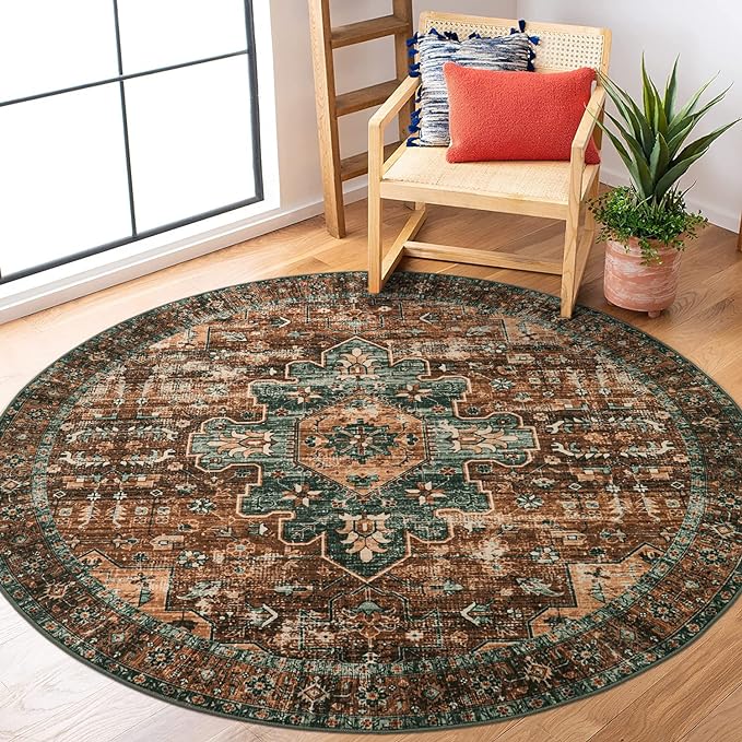 Moynesa Ultra-Thin Washable Round Rug - 5ft Entryway Round Rug Vintage Kitchen by Moynesa