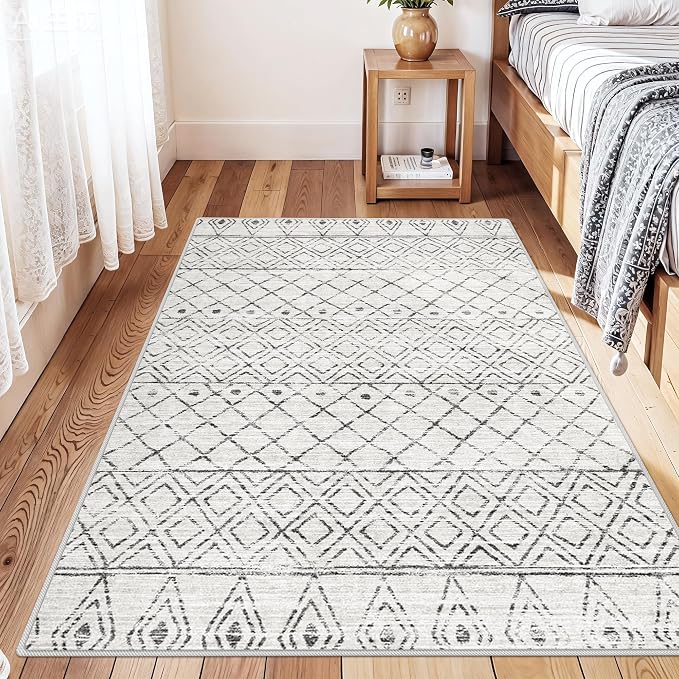 Moroccan 3x4 Washable Area Rug for Entryway Geo Grey | Non Slip Soft Texture - Image 3