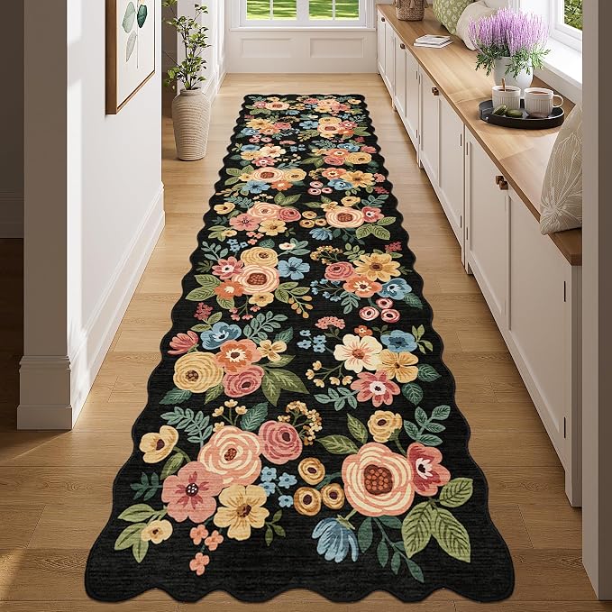 DUKINO Washable Runner Rug, 2x7 Lightweight Soft Floral Hallway Rug Runner by DUKINO
