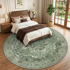 RELEANY Area Rugs Round 10ft Washable Non-Slip, Floral Vintage Distress - Image 2