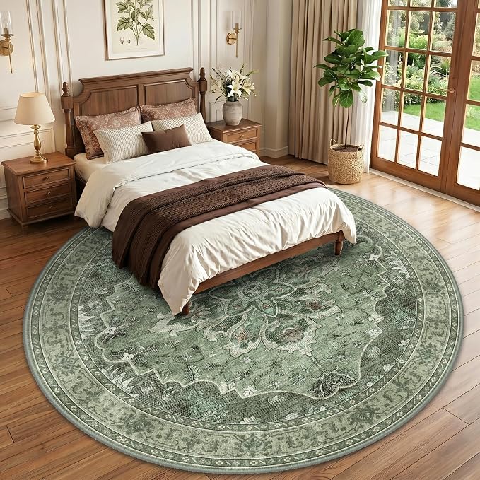 RELEANY Area Rugs Round 10ft Washable Non-Slip, Floral Vintage Distress - Image 2