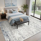 Soalmost 5x8 Area Rugs Blue Ivory Low Pile Indoor Washable Trendy Faded Style - Image 3
