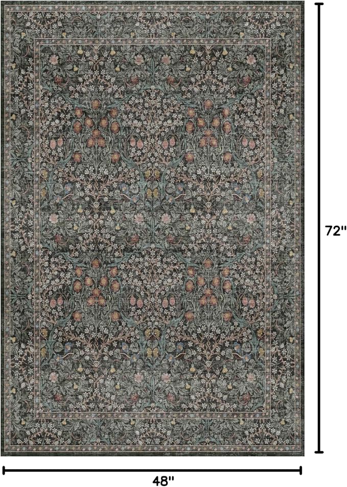 Dark Green 4x6 Entryway Rug, Washable Area Rug 4x6 - Image 2
