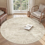 Soalmost 5x5 Beige Round Rug 5ft Living Room Circle Rug Vintage Round Area Rug - Image 2