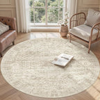 Soalmost 6x6 Beige Round Rug 6ft Living Room Circle Rug Vintage Round Area Rug - Image 2