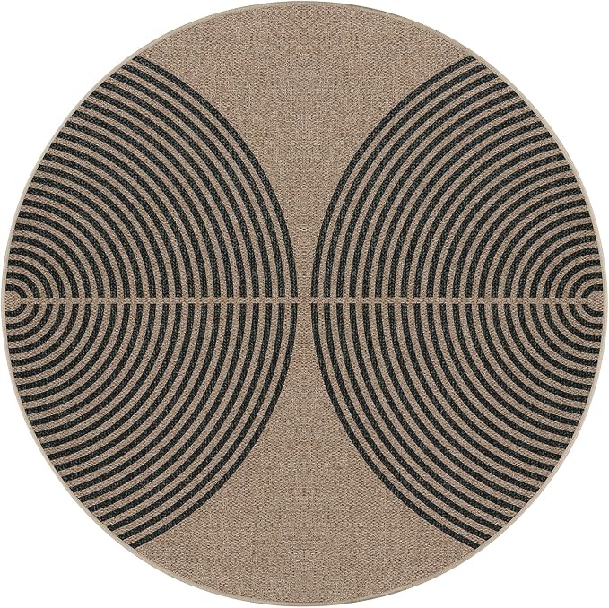 Lahome Enfys Modern Rainbow Round Rug, 6ft Easy Jute Circle Patio Rug Washable - Image 6