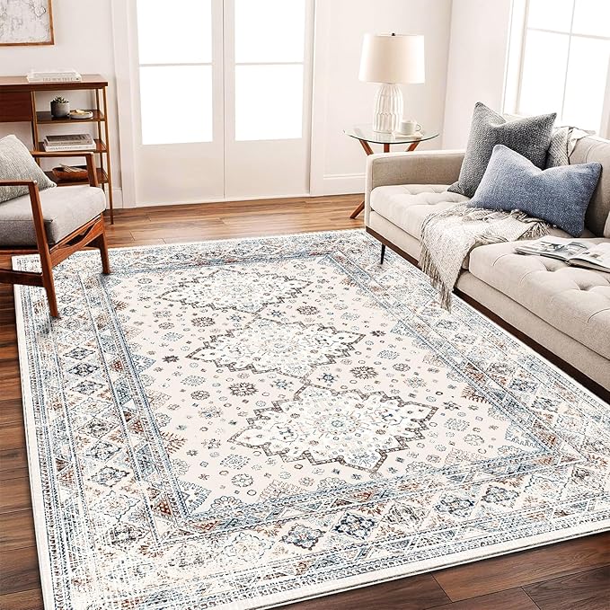 CHAMPLANT Washable Vintage Area Rug 6x9 Boho Chic Medallion Distressed Design by CHAMPLANT