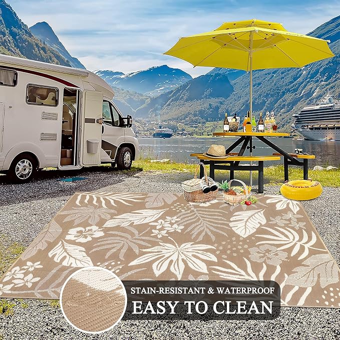 Pauwer Waterproof Outdoor Rug 8x10, Reversible Plastic Straw Patio Camping Rug - Image 5