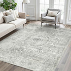 Soalmost 6x9 Area Rug for Living Room Floral Washable Non-Slip Gray Rugs for - Image 9