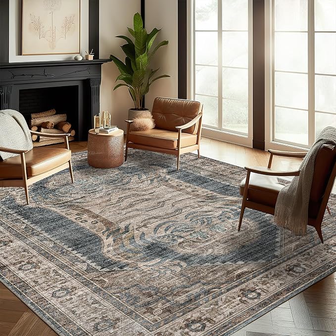 CHAMPLANT Washable Area Rug 9'x12' Retro Boho Design Non-Shedding Easy Care - Image 2