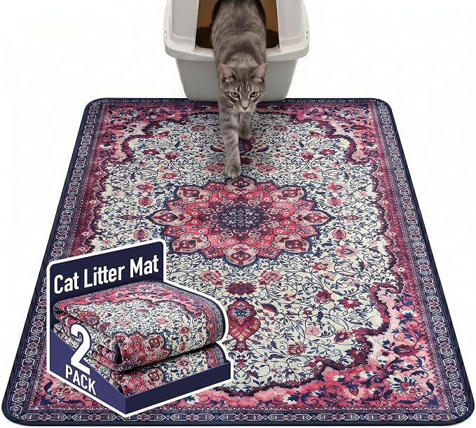 Hompet Cat Litter Mat 2 Pack, 48x72 Large Machine Washable Trapping Mats by Hompet