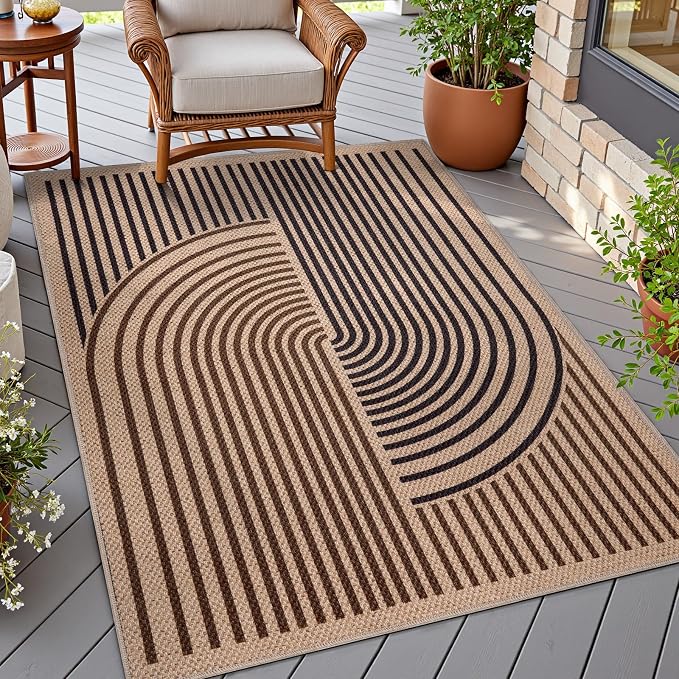 Tangsoo Easy Jute 3x5 Rug for Living Room, Non-Slip Thin Dark Brown Rainbow by Tangsoo