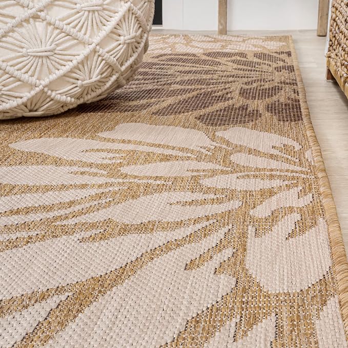 JONATHAN Y Floral Textured Weave Indoor Outdoor Round Area Rug 6 Ft Brown/Cream - Image 7