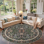 jinchan Zenith Round Rug 8ft Area Rug Soft 8'Round Vintage Floral Rug Non-Slip - Image 3