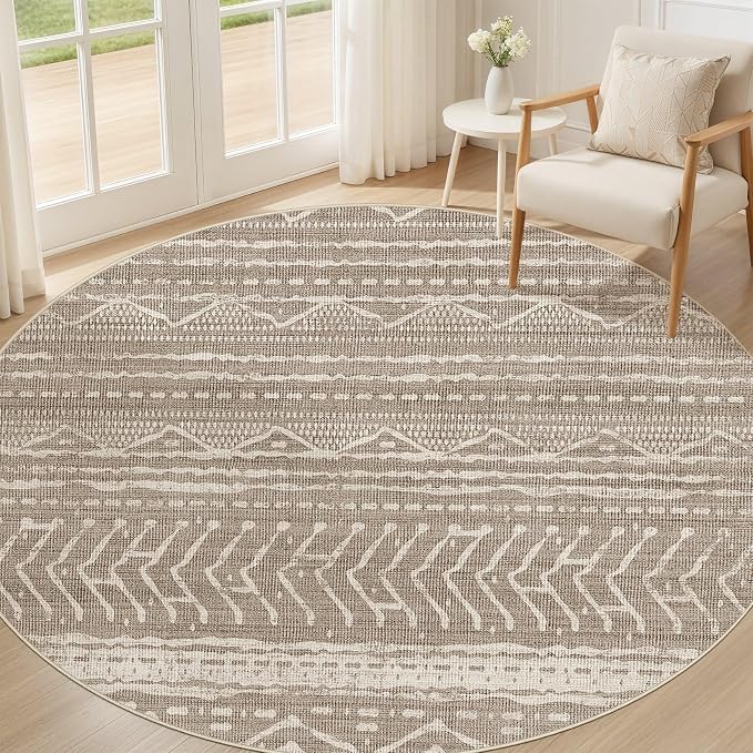 Nakagishi Area Rug Living Room Rugs: 4X4 Machine Washable Boho Large Neutral by NakagishiAreaRug