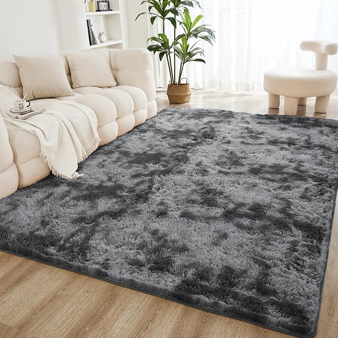 Litanika 6x9 Shag Area Rug for Living Room Bedroom, Tie-Dyed Dark Grey High by Litanika
