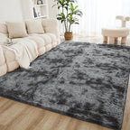 Litanika 6x9 Shag Area Rug for Living Room Bedroom, Tie-Dyed Dark Grey High by Litanika
