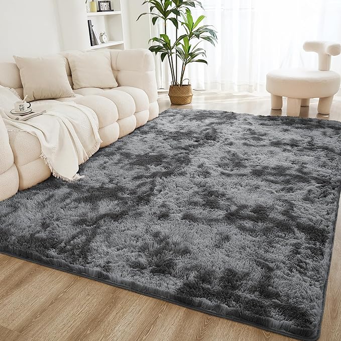 Litanika 5x8 Shag Area Rug for Living Room Bedroom, Tie-Dyed Dark Grey High by Litanika