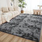 Litanika 5x8 Shag Area Rug for Living Room Bedroom, Tie-Dyed Dark Grey High by Litanika
