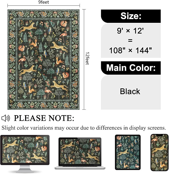 DUKINO 9x12 Rug, Washable Animal Living Room Rug - Image 2