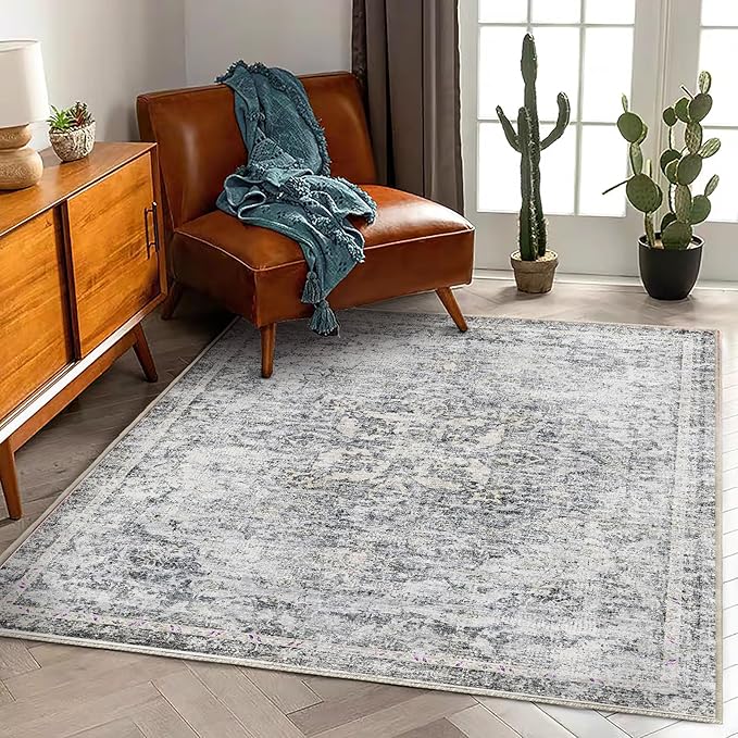 CHAMPLANT Washable Area Rug 4'x6' Vintage Traditional Floor Cover Foldable Thin by CHAMPLANT