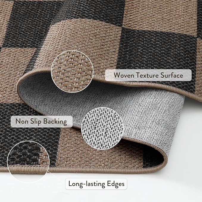 Lahome Colette Checkered Easy Jute 3x5 Rug, Washable Rugs - Image 5