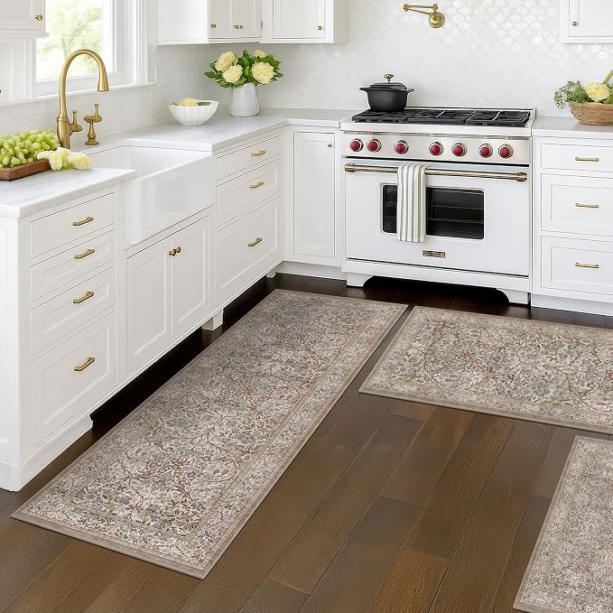 JTJ Washable Kitchen Rug Set of 3, Non-Slip Low Pile Mats in Calming Neutral - Image 7