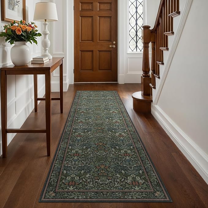 GENIMO Floral Washable Runner Rug 2’6”x12’, Non-Slip Long Hallway Carpet by GENIMO