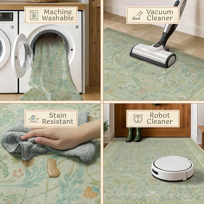 5x8 Sage Green Nursery Area Rug Non Slip, Soft Washable Rugs - Image 4
