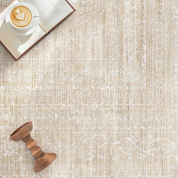 7x9 Area Rug Living Room: Washable Large Neutral Soft Rug Farmhouse Stain - Image 8