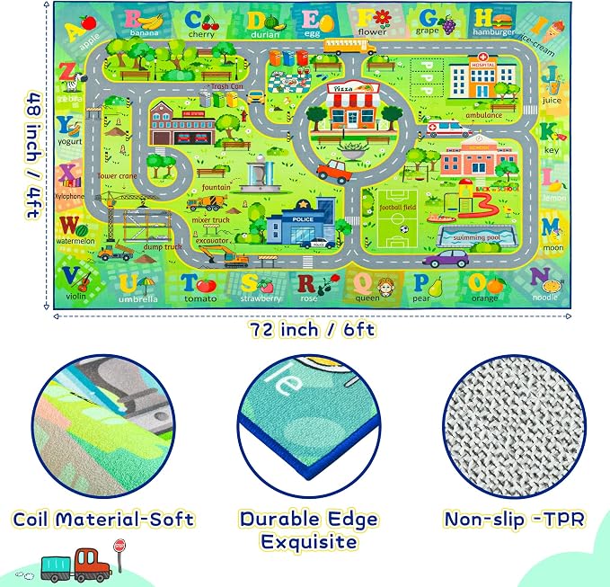 Chicrug 4x6 Car Road Area Rug for Kids Playroom Bedroom, Non Slip Low Pile - Image 2