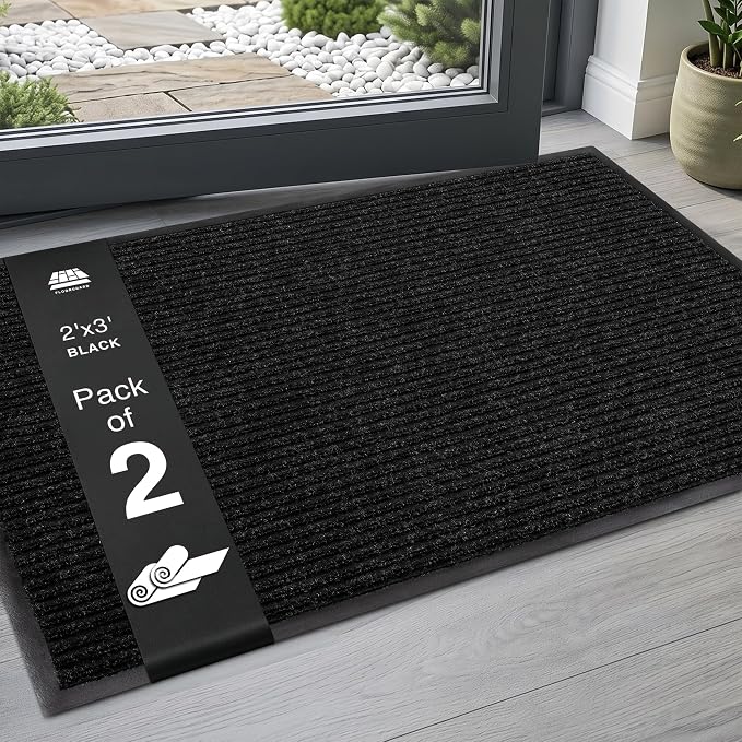 2 Pack 2' x 3' Door Mat, Heavy Duty Entryway Mat, Low Profile Indoor Outdoor by Unknown
