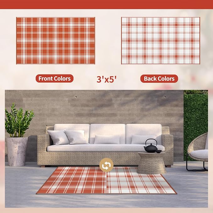 GENIMO Waterproof Outdoor Rug for Patio Clearance, Lightweight RV Camping Mat - Image 2