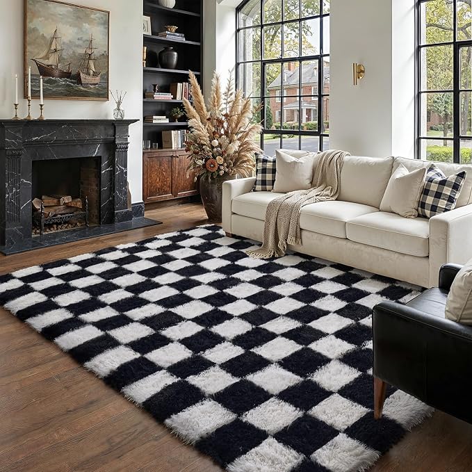 PureCozy Checkered Rug 5x8 for Living Room by PureCozy