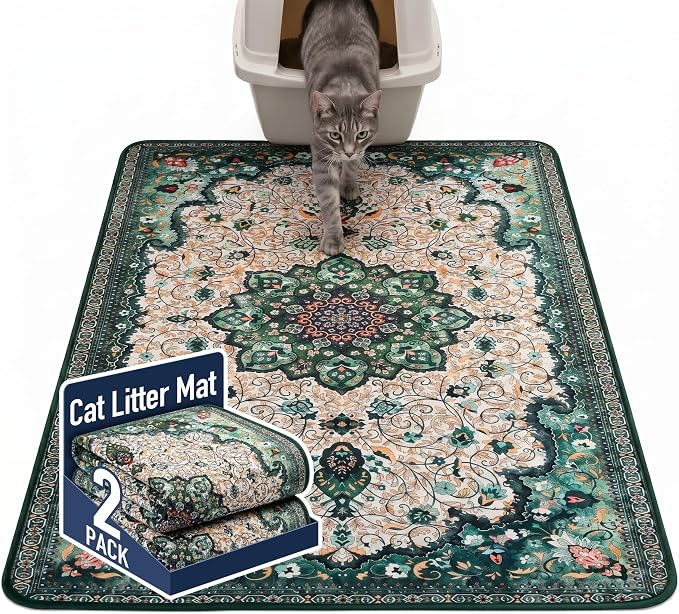 Hompet Cat Litter Mat 2 Pack, 48x60 Large Machine Washable Trapping Mats by Hompet