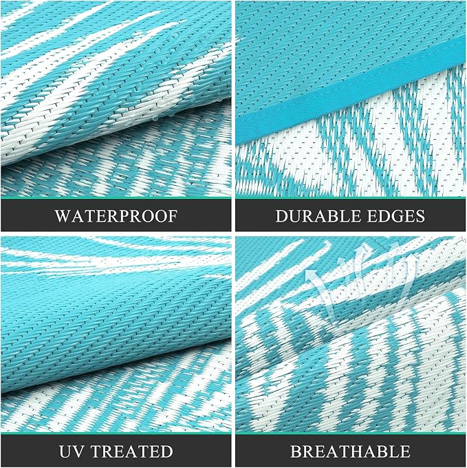 Pauwer Waterproof Outdoor Rug 10x14, Reversible Plastic Straw Patio Camping Rug - Image 2