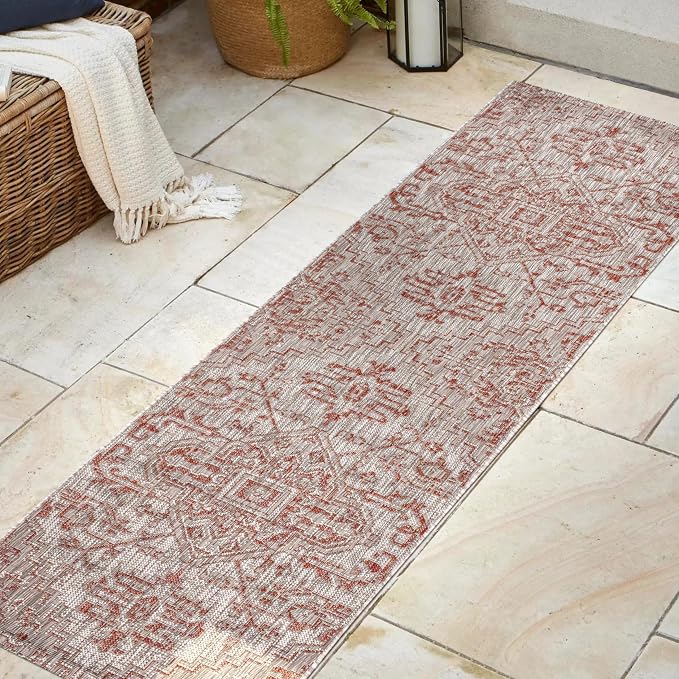 JONATHAN Y Boho Medallion Indoor Outdoor Runner Rug 2X8 Red/Taupe, Estrella - Image 3
