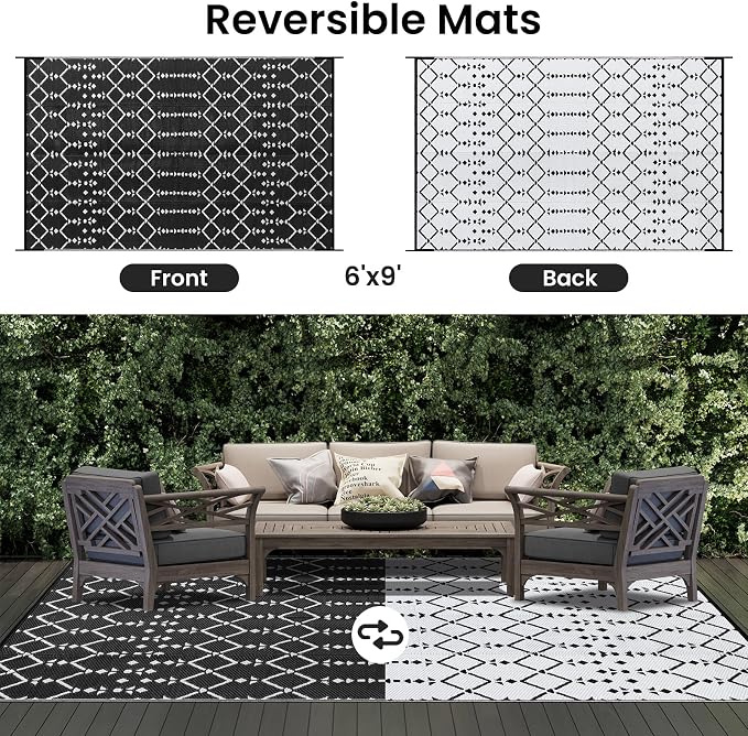 Smiry Outdoor Rug 6x9 ft, Waterproof Reversible Plastic Straw Rugs, Boho - Image 3
