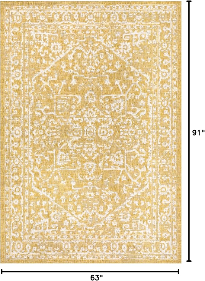 JONATHAN Y Boho Medallion Indoor Outdoor Area Rug 5X8 Yellow/Cream, Malta - Image 2