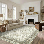 Greyish Beige Floral Rug 5x7 Machine Washable Area Rug - Image 8