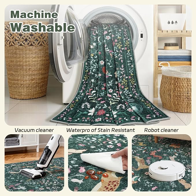 Runner Rug Washable Runners Kitchen Rugs Non Slip Neutral Floral Carpet Low Pile - Image 4