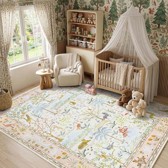 Washable Area Rug 5x7 Blush Animal Print Rugs by Garvee
