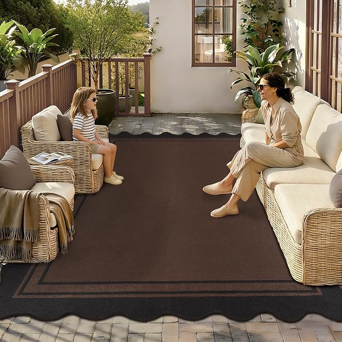 6x9 Scalloped Rug Easy Jute Washable Outdoor Patio Rug - Image 9