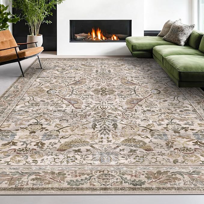 Moss Washable Living Room Rug, 7x10 Floral Area Rug by HazoHaus