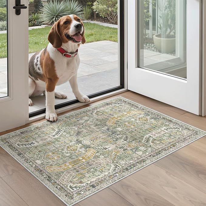 Madane Washable Area Rug 2x3, Small Entryway Rug Non-Slip Vintage Door Mat by Madane