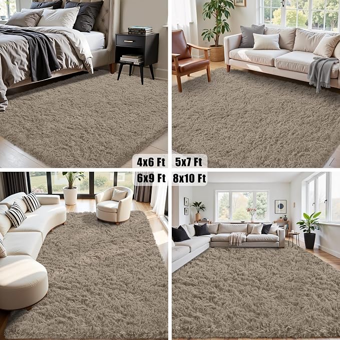 4x6 Area Rug for Living Room:Ultra Soft Fluffy Shag Grey Camel Rugs, Large - Image 8